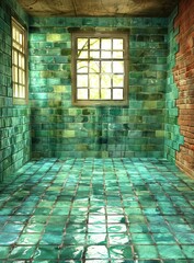 Poster - green tiles room