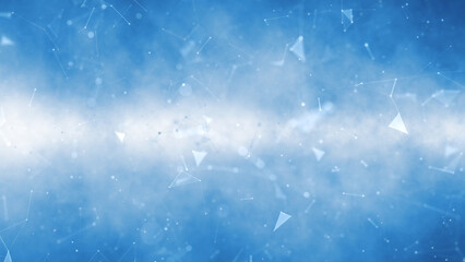 Wall Mural - Artistic digital technology lines shapes plexus on bright blue background copy space illustration background.