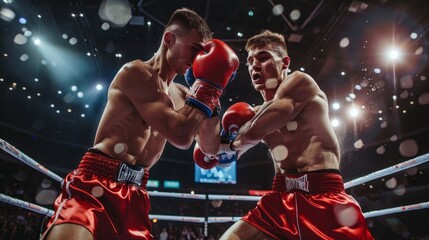 Poster - Two boxers are in a ring, one of them wearing a red glove