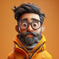 Wall Mural - 3D cartoon character of a man with a beard and glasses