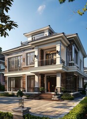 Wall Mural - Elegant Villa Exterior Design Illustration