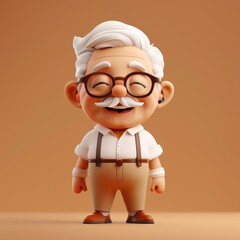 Wall Mural - Cheerful Grandpa 3D Cartoon Character