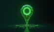 © Makaron - A mesmerizing green location pin made of digital particles, symbolizing navigation, technology, and innovation in mapping and location based services.