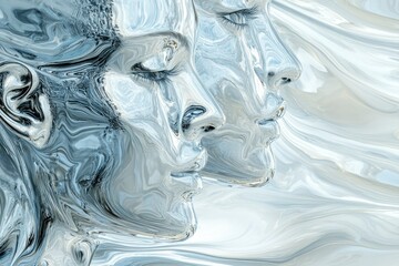 Abstract Liquid Metal Portrait of Two Faces