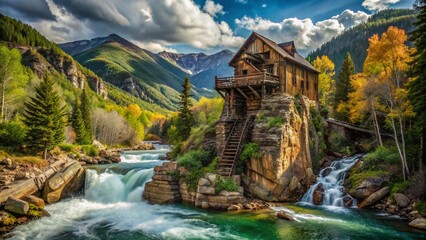 Majestic view of the historic Crystal Mill and Marble Company in Colorado's stunning mountain landscape