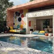 © duyina1990 - Modern and colorful poolside living space with a geometric mural