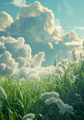 Poster - Beautiful Summer Clouds and Grass Field