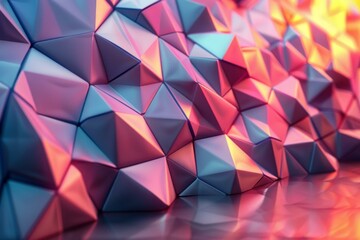 Poster - Pink, Blue, and Orange 3D Geometric Extruded Polygons With a Reflective Surface