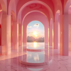 Wall Mural - Pink Architectural Showcase with Sunset View