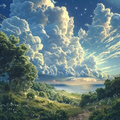 Poster - Majestic Cloudscape Over Coastal Landscape