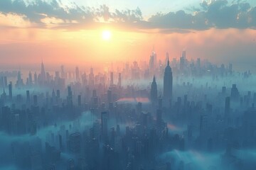 Canvas Print - Sunrise Over a Futuristic Cityscape