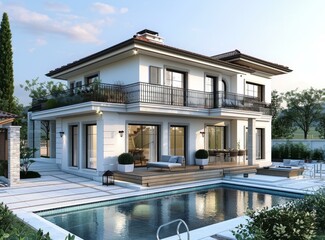 Wall Mural - Luxury Villa Exterior with Swimming Pool