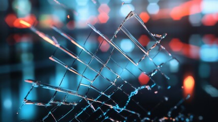 A shattered window with a blue background