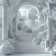 Poster - Abstract White Marble Architectural Stairway