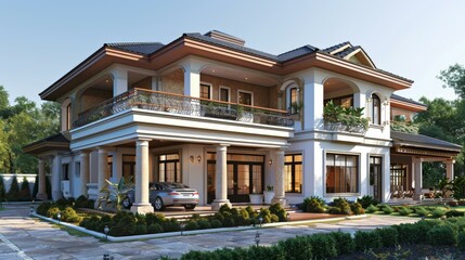 Wall Mural - Luxury Mansion Exterior Design Illustration