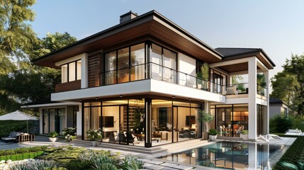 Canvas Print - Modern Luxurious House Exterior Design Illustration