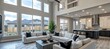 © Huzaifa - A spacious and modern living room with high ceilings, large windows, and elegant furnishings