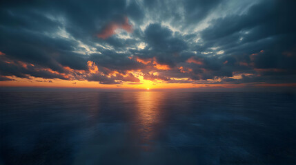 Dark Dramatic Sunset Over Ocean Realistic Image