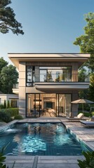 Sticker - Modern House with Swimming Pool Exterior View