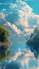 Poster - Serene Mountain Lake with Cloudscape Reflections