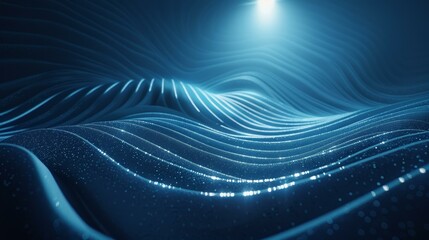 Wall Mural - Blue Wavy Lines and Particles Abstract Background