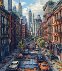 Canvas Print - Post-Apocalyptic New York City Street Scene