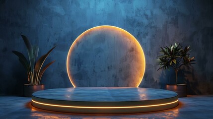 Poster - Blue and orange glowing circle and plants