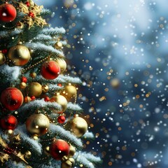 Wall Mural - snowy christmas tree with ornaments