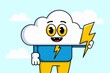 © Lull - Happy cloud with lightning. Cartoon illustration of a smiling cloud holding a lightning bolt. Represents power, energy, and storm.