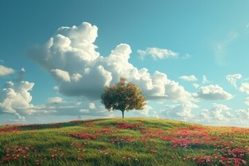 Wall Mural - A Serene Landscape with a Solitary Tree