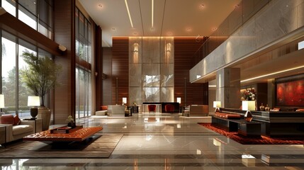 Canvas Print - Modern Luxurious Hotel Lobby Design Illustration