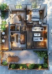 Wall Mural - Modern Apartment Floor Plan with Patio Design