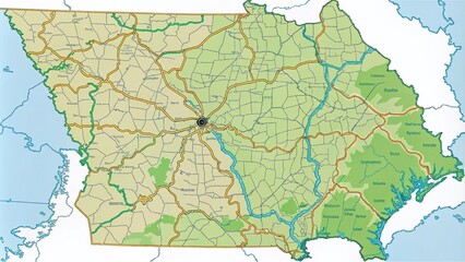  State of Georgia Outline Map - Highlighting Geographic Features and Borders for Educational and Creative Use
