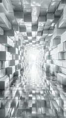 Canvas Print - Futuristic Sci-Fi White 3D Tunnel With Bright Light At The End