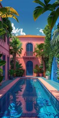 Wall Mural - Courtyard with swimming pool