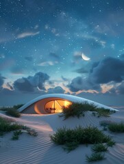 Poster - Futuristic desert house with a starry night sky