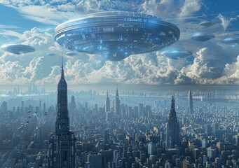 Canvas Print - Futuristic City Under Alien Craft