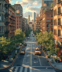 Wall Mural - Urban Street Scene in a Sunny Day