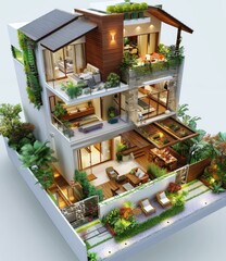 Poster - Modern Multi-Level House Design with Lush Landscaping