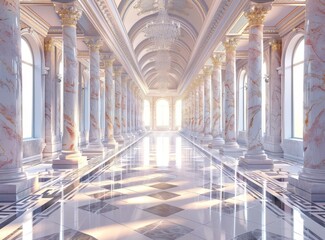 Canvas Print - Elegant Marble Palace Hallway Illustration