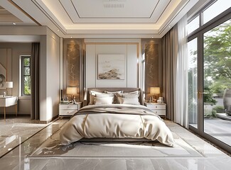 Sticker - Luxury Bedroom Interior Design Illustration