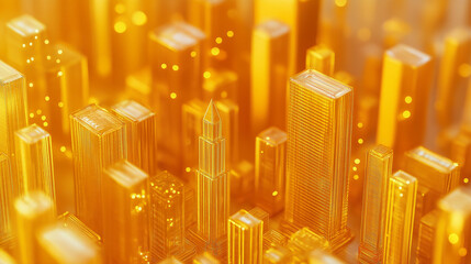 city skyscrapers, skyline, golden city landscape