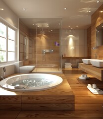 Canvas Print - Modern Wooden Bathroom Interior Design