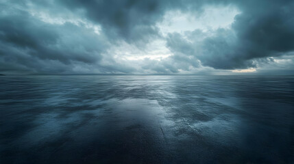 Dark Dramatic Cloudy Sky Over Calm Ocean - Background Image