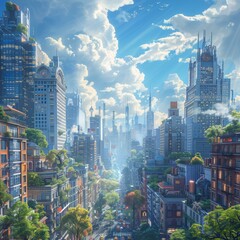 Canvas Print - Futuristic City Skyline with Lush Green Spaces