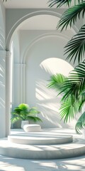 Canvas Print - White Minimalist Showcase with Tropical Plants