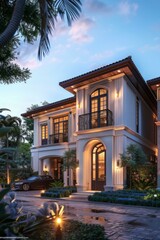 Sticker - Luxury Mansion Exterior at Dusk