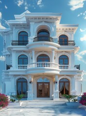 Sticker - Elegant White Mansion Exterior Design