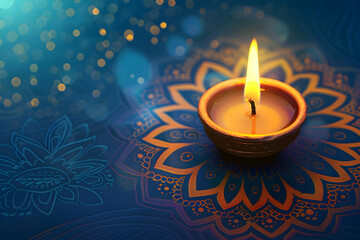 Lit Candle with Bokeh Background - Illustration