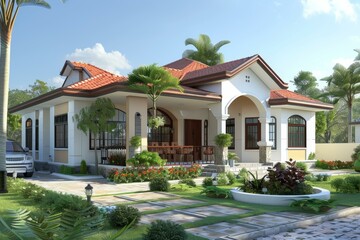 Sticker - Modern House Exterior Design Illustration